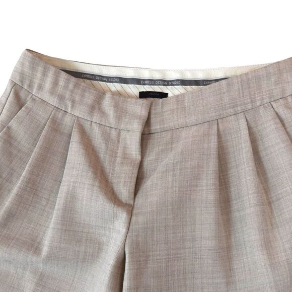 Express Design Studio Editor Shorts Size 0 Tan Cream Career Trouser Cuffed - Picture 5 of 9